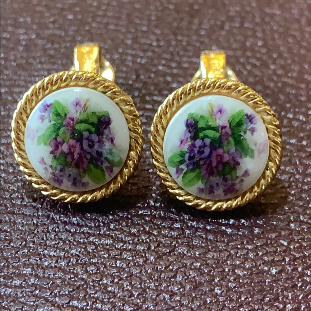 Trifari vintage hand painted clip on earrings